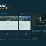 An interactive world map from the SocialLab Events Portal showing a global network of AI strategic gatherings. The map features various markers across Europe, Africa, and Asia, with a legend at the bottom categorizing points as "SocialLab Event (Upcoming)," "Coming Soon," and "Contributed To.