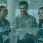 A diverse team including a healthcare professional and technical experts collaborating in a modern office. They are gathered around a glowing, digital holographic globe with interconnected nodes and icons representing healthcare, education, and connectivity. This symbolizes SocialLab’s commitment to building AI that serves humanity across sectors and continents.