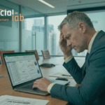 Stressed executive analyzing declining investment charts on a laptop, illustrating why AI investments fail due to the maturity gap.