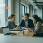 Business executives discussing the 10-20-70 rule for AI ROI and closing the terminology gap.