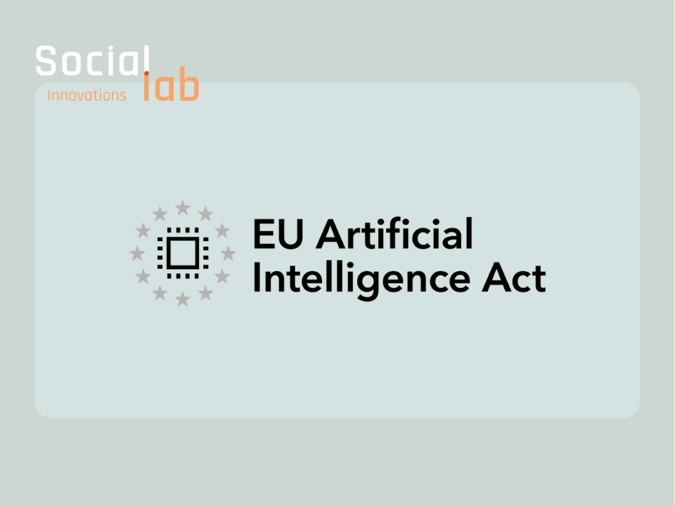 A graphic titled "EU Artificial Intelligence Act" featuring the SocialLab logo and an EU-inspired circuit icon