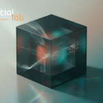 A translucent glass cube containing a smaller inner cube, illuminated by internal light refractions in teal and orange. The image features the "Social Innovations Lab" logo in the top left corner, symbolizing the concept of moving beyond "black box" AI toward transparency and explainability.